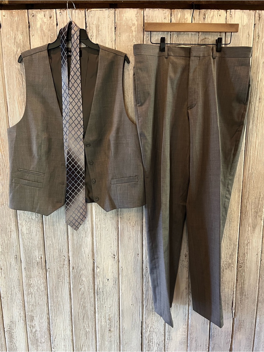🎩Men's Gray Dress Vest & Trousers Set - Tailored Suit Separates With Tie🎩